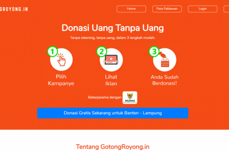 Gotongroyong.in merupakan laman didirikan oleh mahasiswa UI dengan konsep utama berdonasi tanpa uang.