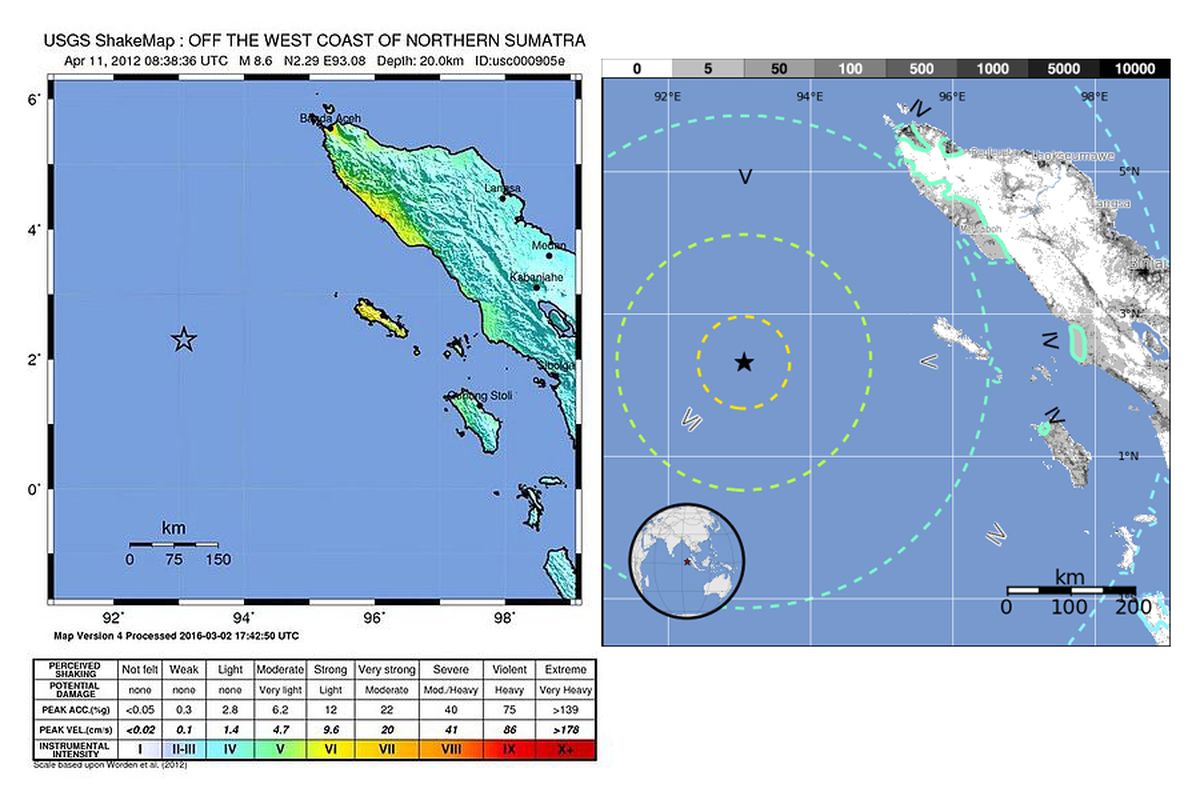 Peta gempa Aceh 11 April 2012