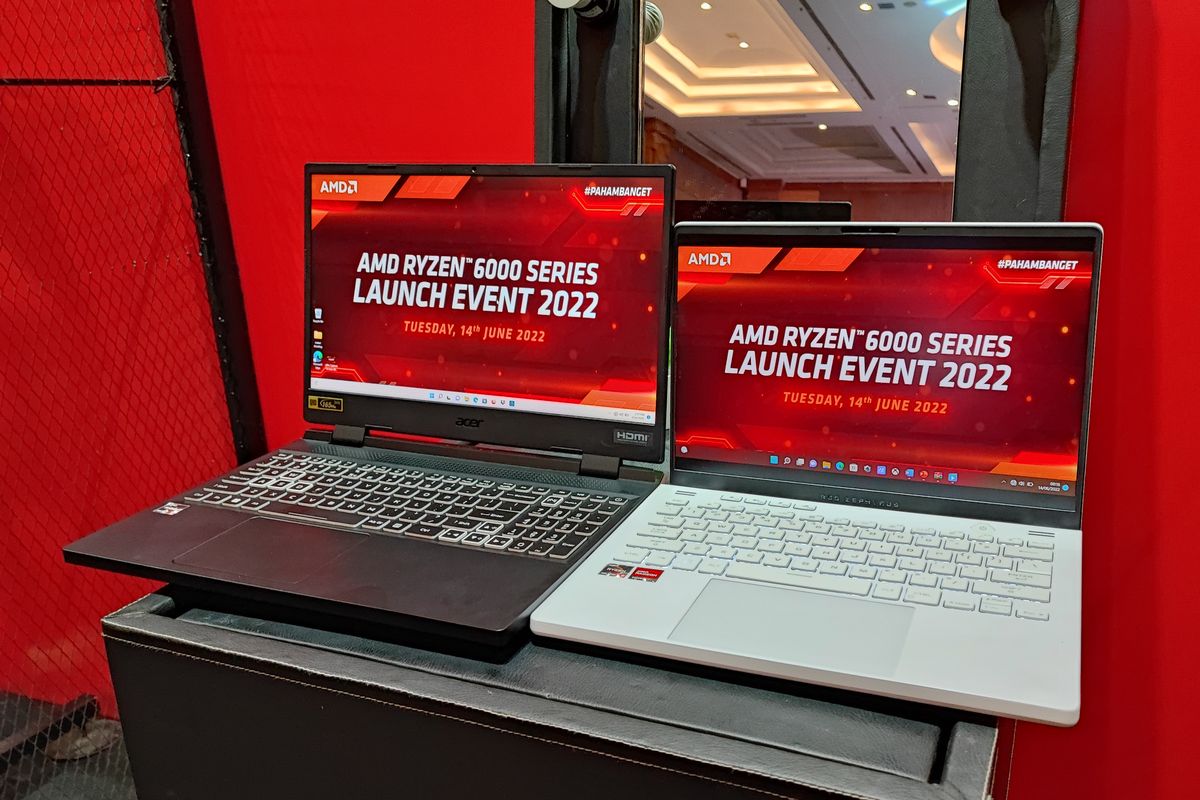 Ilustrasi laptop berprosesor AMD Ryzen 6000 series.