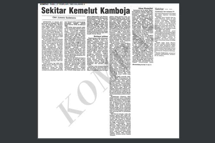 Opini Juwono Sudarsono tentang konflik Indocina yang tayang di harian Kompas edisi 27 Februari 1985