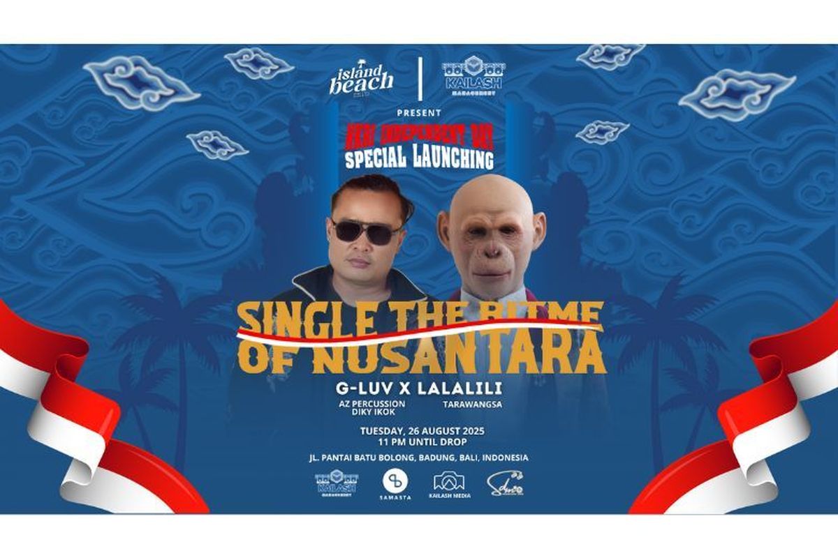 Kailash Management mempersembahkan panggung NKRI Independent Day Special Launching dan sekaligus memperkenalkan single terbaru DJ Lalalili berjudul ?The Rhyme of Nusantara? di Island Beach, Pantai Batu Bolong, Badung, Bali, Selasa (26/8/2025).