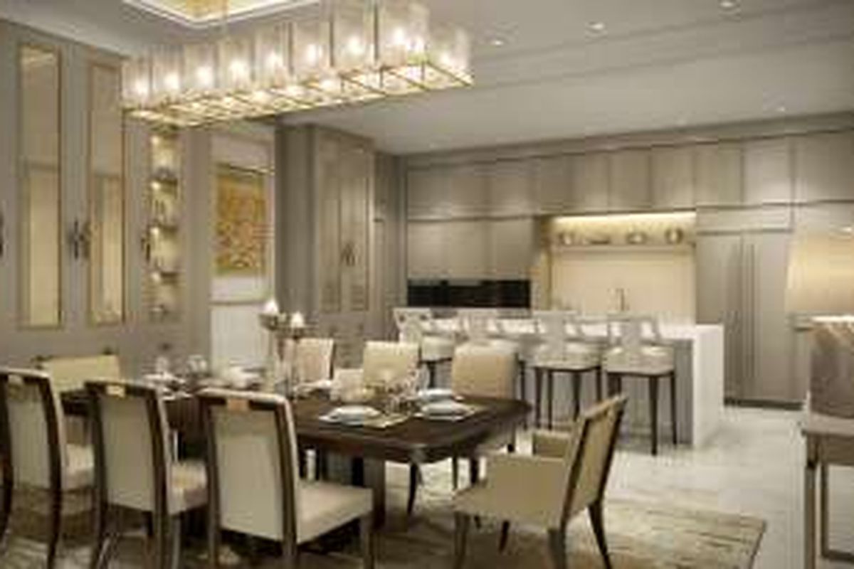 Tampilan interior ruang makan dan dapur The Residences at The St Regis Jakarta.