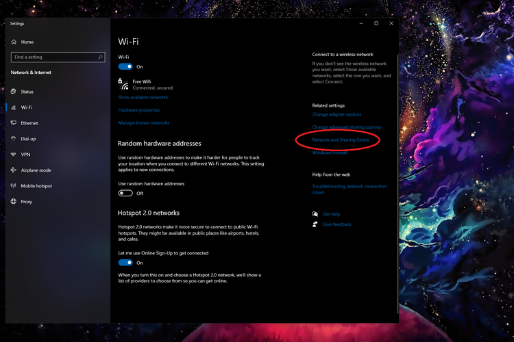 Cara melihat password wifi di laptop Windows 10 lewat menu pengaturan.