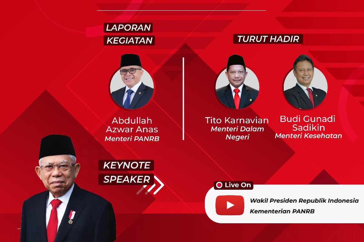 Wakil Presiden (Wapres) Republik Indonesia (RI) Ma'ruf Amin didampingi Menteri Pendayagunaan Aparatur Sipil Negara Reformasi Birokrasi (Menpan-RB) Abdullah Azwar Anas akan melakukan soft launching MPP Digital secara langsung, di Jakarta, Selasa (20/6/2023).
