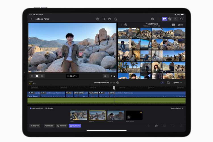 Tanpilan aplikasi Final Cut Pro di iPad.