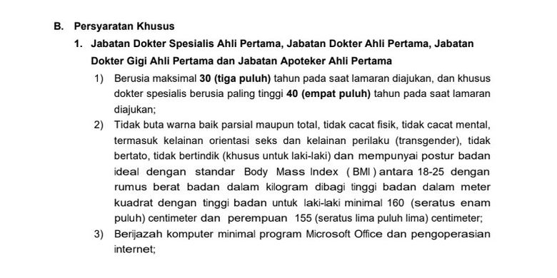 Tangkapan layar persyaratan khusus CPNS 2019 Kejaksaan Agung.