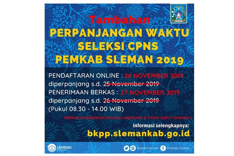 Pemkab Sleman masih membuka pendaftaran CPNS 2019 hingga hari ini, Selasa (26/11/2019).