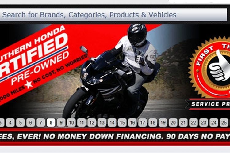 Penampilan website diler Southern Honda Powersport yang tersandung kasus recall.