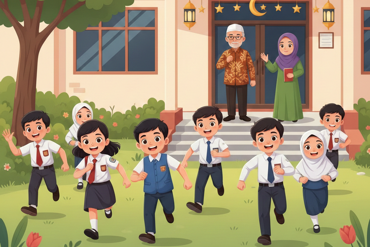 Ilustrasi libur sekolah di bulan Ramadhan.