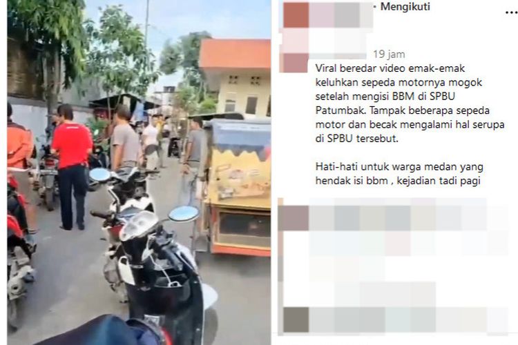 Tangkapan layar video sejumlah masyarakat mengeluhkan motornya mogok setelah mengisi bensin di SPBU Patumbak, Deli Serdang, Sumatera Utara