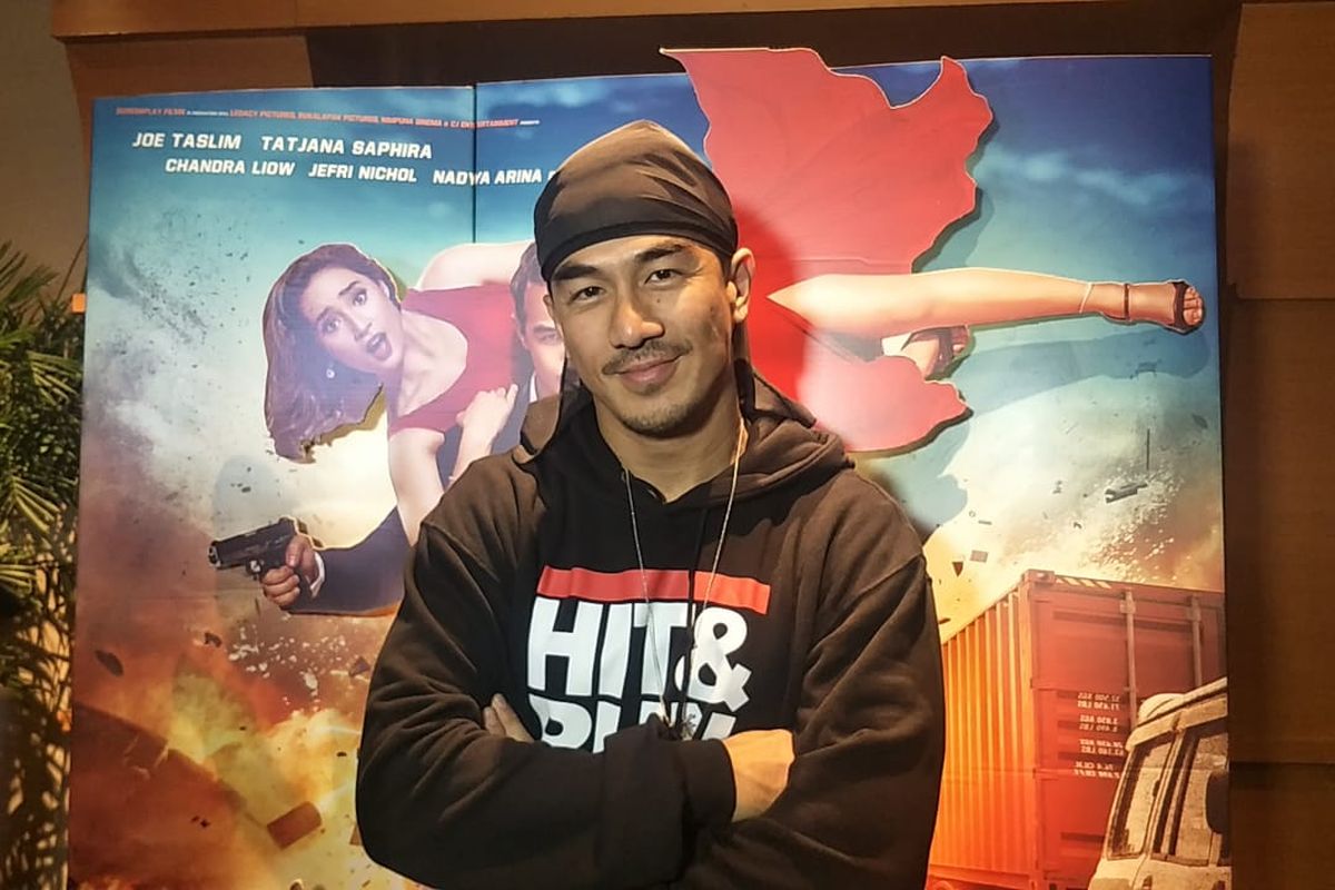 Joe Taslim ditemui saat theater visit Hit & Run di XXI Blok M Square, Kebayoran, Jakarta Selatan, Selasa (4/6/2019).