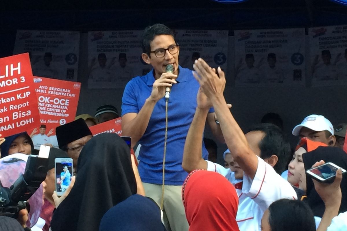 Calon wakil gubernur DKI Jakarta, Sandiaga Uno di Paseban, Jakarta Pusat, Rabu (8/3/2017).