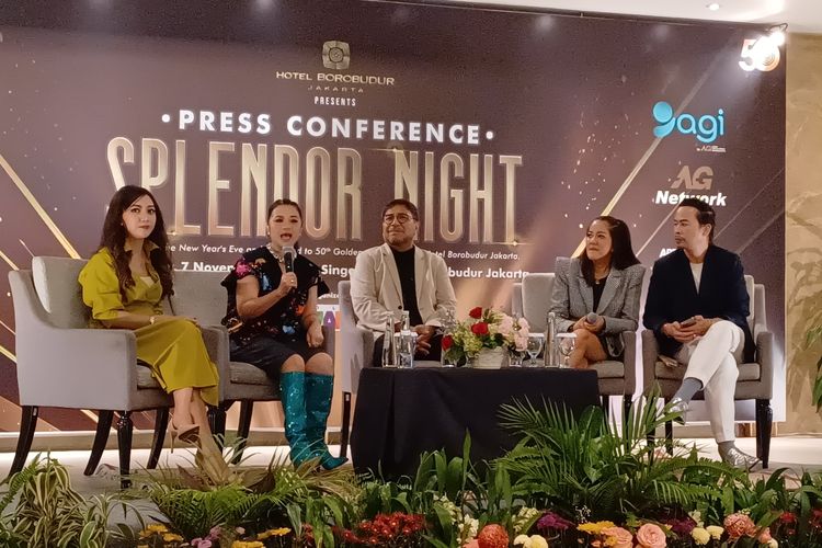 Konferensi pers acara The Splendor Night yang akan dimeriahkan oleh penyanyi Ruth Sahanaya, dan Harvey Malaihollo serta dipandu Ivy Batuta dan Dave Hendrik, di Hotel Borobudur Jakarta, Selasa (7/11/2023).