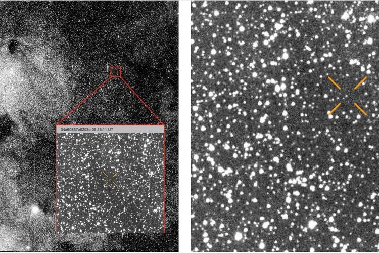 Gambar ini menunjukkan pengamatan komet 3I/ATLAS saat ditemukan pada 1 Juli 2025. Teleskop survei ATLAS yang didanai NASA di Chili pertama kali melaporkan bahwa komet tersebut berasal dari ruang antarbintang.