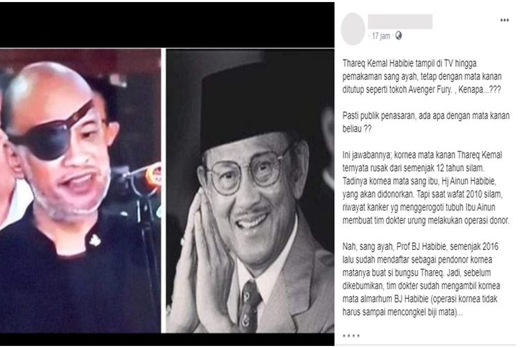 Tangkapan layar yang menyebutkan bahwa Thareq mendapatkan donor mata dari Habibie