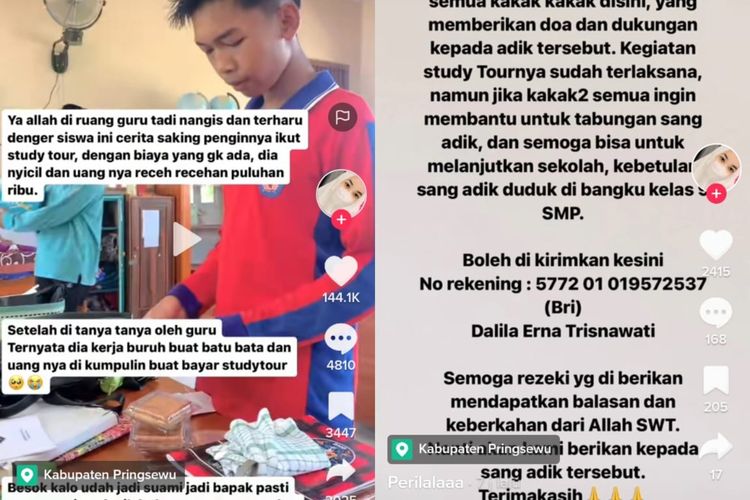 Bidik layar video unggahan siswa bekerja menjadi buruh pembuatan batu bata di Kabupaten Pringsewu untuk membiayai studi tur, Rabu (25/1/2023).