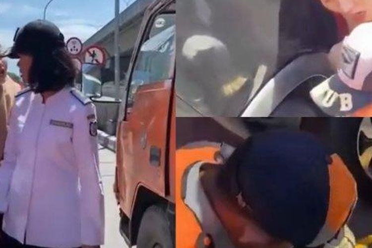 Tangkapan layar seorang perempuan mencak-mencak tidak terima mobilnya digembok petugas Dinas Perhubungan Kota Makassar.