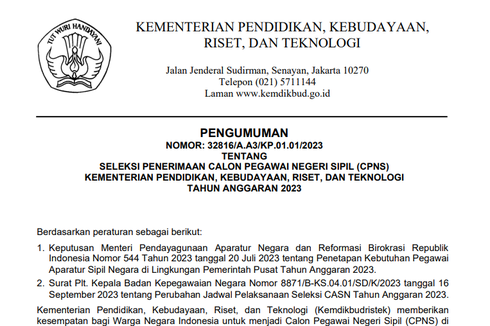 Kemendikbud Ristek Buka 16.102 Formasi CPNS 2023, Simak Syarat dan Cara Daftarnya!