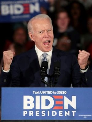 Mantan Wakil Presiden Amerika Serikat yang juga Capres Demokrat pada Pilpres 2020 Joe Biden menyampaikan pidato kemenangan telaknya di primary Carolina Selatan, Sabtu (29/02/2020)