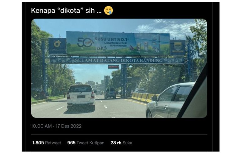 Viral unggahan foto penulisan gapura di Kota Bandung yang tidak sesuai kaidah Bahasa Indonesia