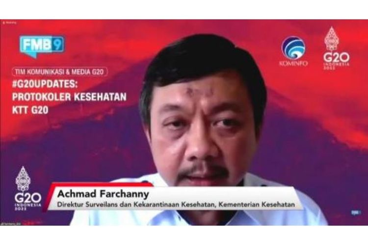Direktur Surveilans dan Kekarantinaan Kesehatan Kemenkes Achmad Farchanny Tri Adryanto dalam konferensi pers #G20Updates di Jakarta, Kamis (13/10/2022).