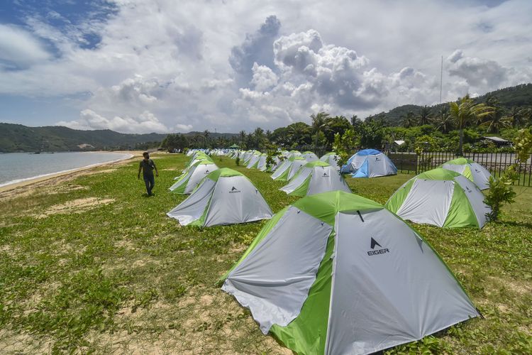 Camping tents in Kuta Beach Park Mandalika are provided to accommodate fans of the MotoGP motorcycle racing event that will run from March 18-20 on the Indonesian holiday island of Lombok, West Nusa Tenggara.  