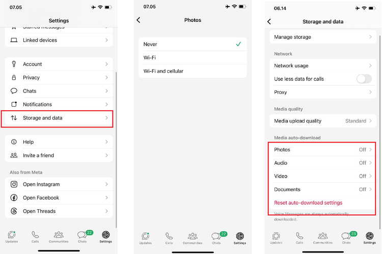 Ilustrasi cara menonaktifkan download otomatis di WhatsApp iPhone.