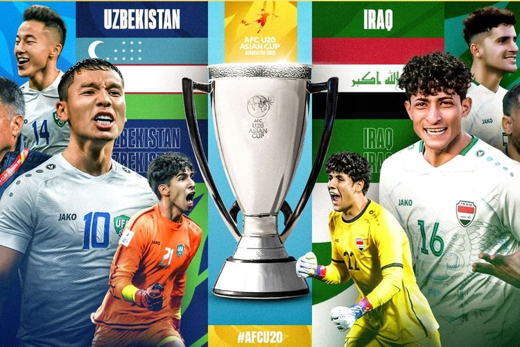 Grafis final Piala Asia U20 antara timnas Uzbekistan dan Irak yang bergulir pada Minggu (18/3/2023) malam WIB.