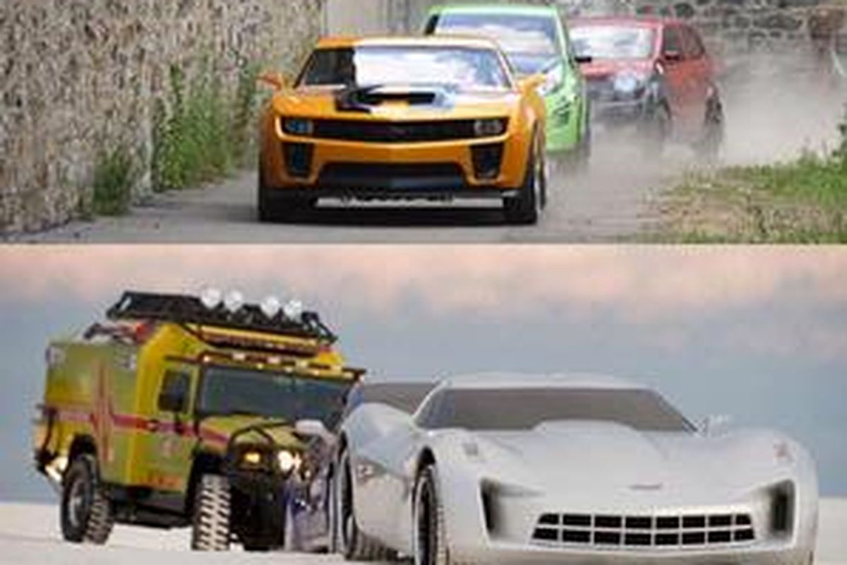 Mobil-mobil buatan GM yang tampil di Transformers 2:  Camaro, Spark (Beat), Trax, Corvette Stingray, juga Hummer