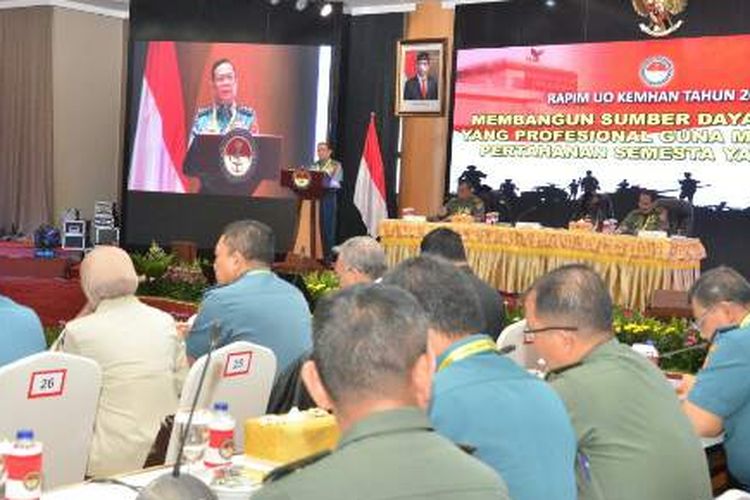 Suasana pelaksanaan Rapat Pimpinan (Rapim) Unit Organisasi (UO) Kemhan Tahun 2020, Rabu (5/2/2020), di Aula Gedung AH Nasution Lantai, 16 Kantor Kemhan, Jakarta.