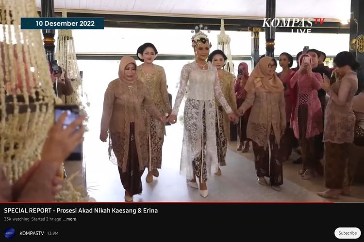 Erina Gudono mengenakan Paes Ageng dalam momen pernikahannya dengan Kaesang Pangarep.