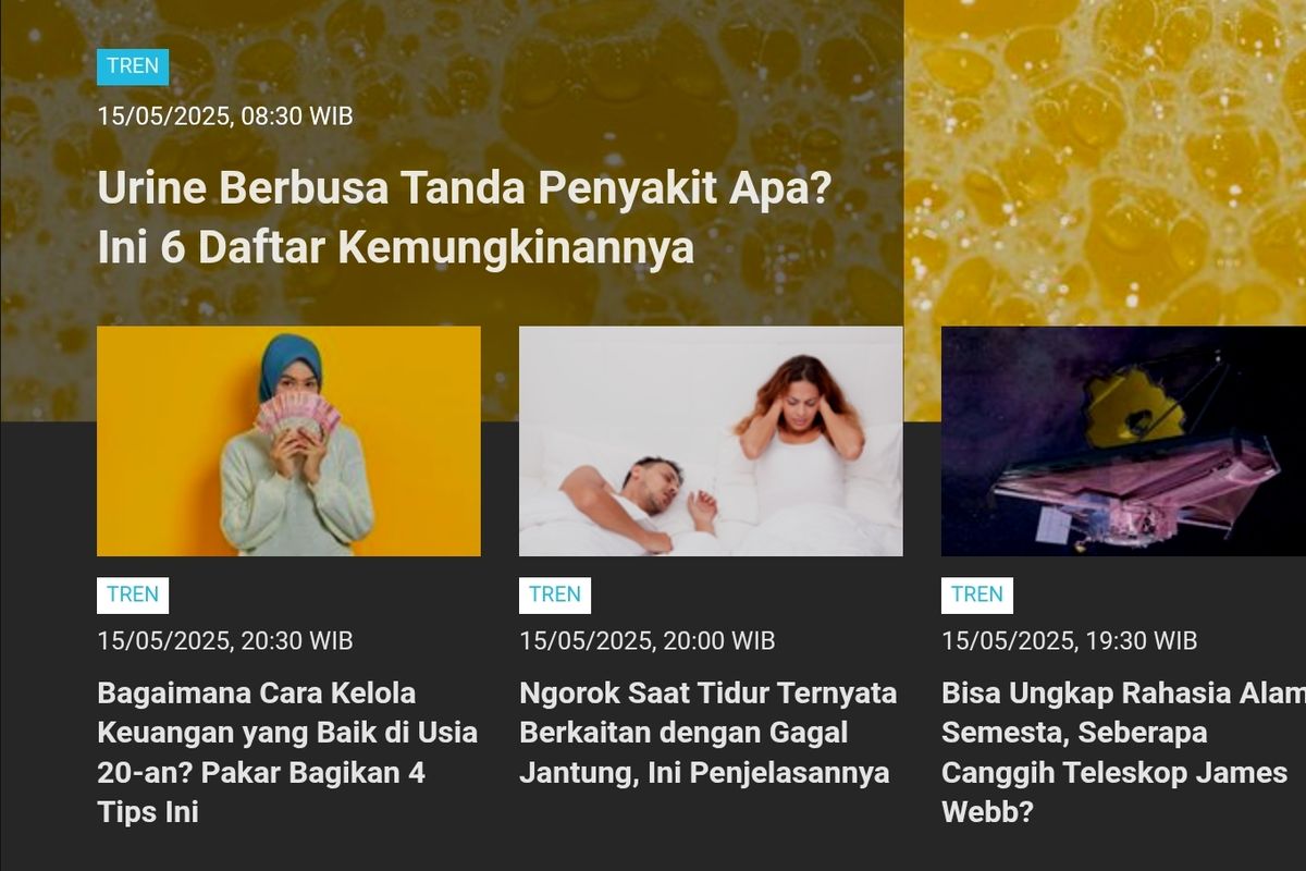 Populer Tren sepanjang Kamis (15/5/2025) adalah soal daftar penyakit yang bisa menyebabkan urine jadi berbusa atau berbuih.