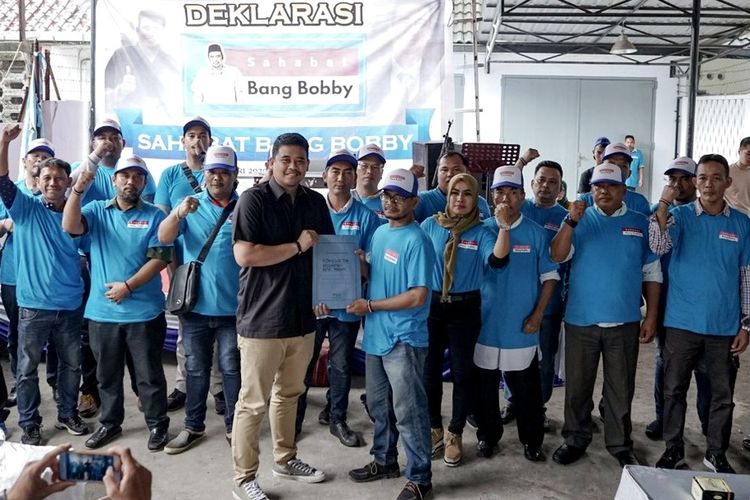 Bobby Nasution menghadiri deklarasi 105 Koordinator Kecamatan SBB di Jalan Cik Ditiro, Kota Medan, Sabtu (15/2/2020)