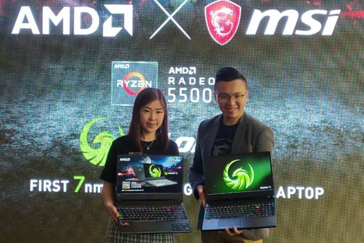  MSI Indonesia Notebook Sales and Marketing Director Ralph Wang (kanan), dan Marketing Manager AMD Indonesia Armawati Cen dalam acara peluncuran laptop gaming MSI Alpha 15 di Jakarta, Selasa (10/12/2019).