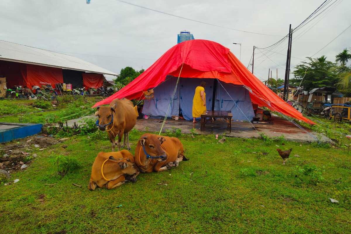 Lokasi pengusian warga terdampak luapan air Danau Limboto di Desa Buhu Kecamatan Telaga Jaya. Pengunsgi mengeluhkan fasilitas yang kurang memadai di lokai ini.