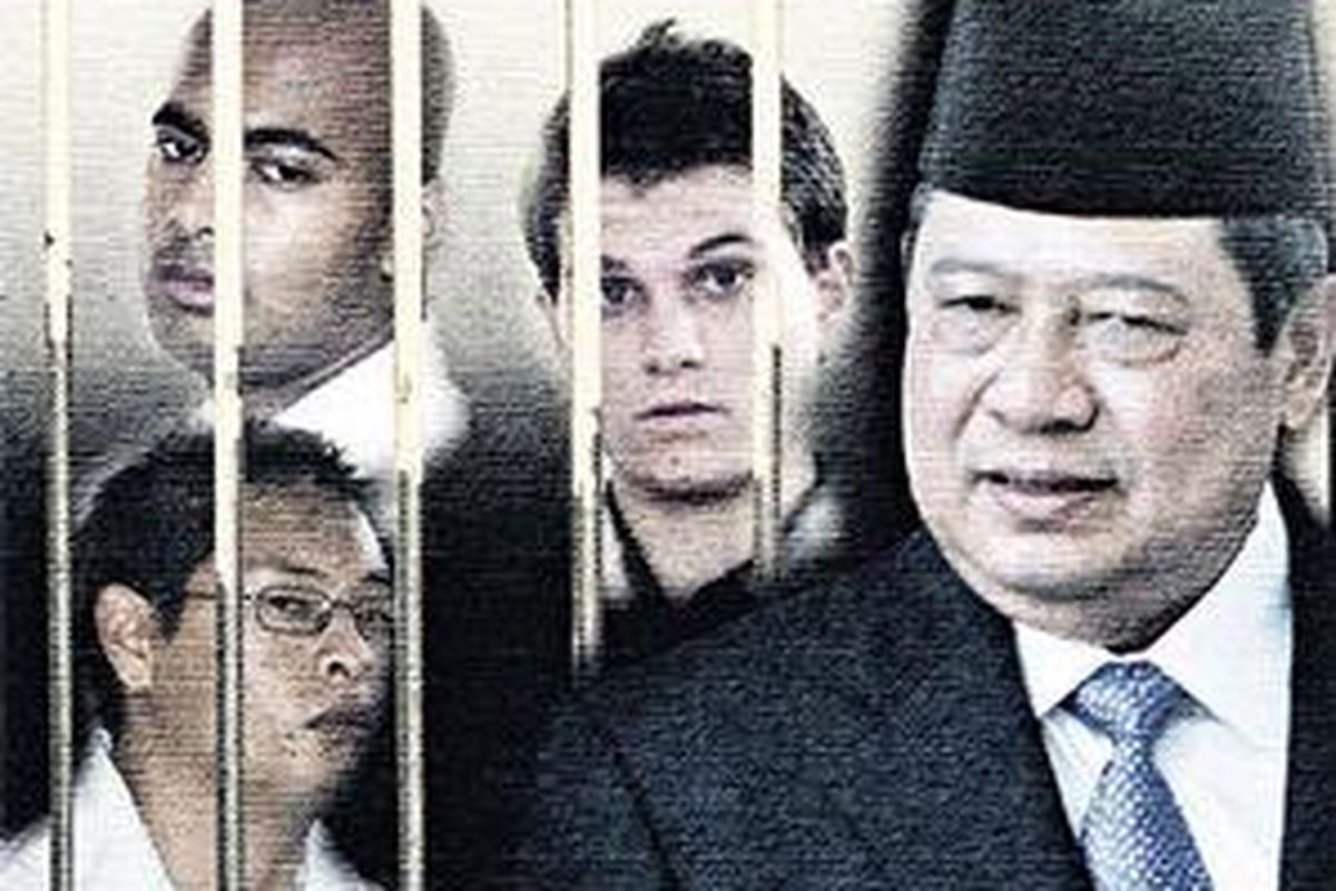 Illustration: Appeals ... President Susilo Bambang Yudhoyono, right, and the Australian prisoners (from top left) Sukumaran, Rush and Chan. 