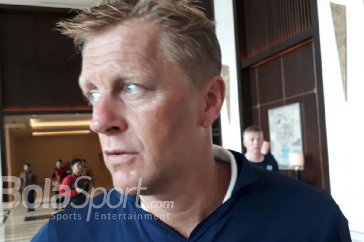 Pelatih Timnas Islandia, Heimir Hallgrimsson, di Hotel Fairmount, Senayan, Jakarta Pusat, Sabtu (13/1/2018).
