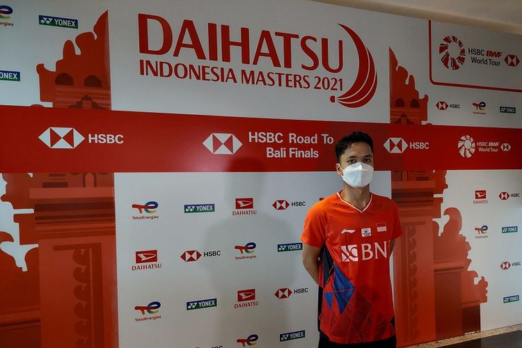 Anthony Sinisuka Ginting saat ditemui media setelah latihan menjelang Indonesia Masters 2021 di Bali International Convention Centre, Senin (15/11/2021).