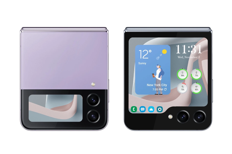 Tampang Samsung Galaxy Z Flip 4 (kiri) dan Samsung Galaxy Z Flip 5 (kanan, rumor).