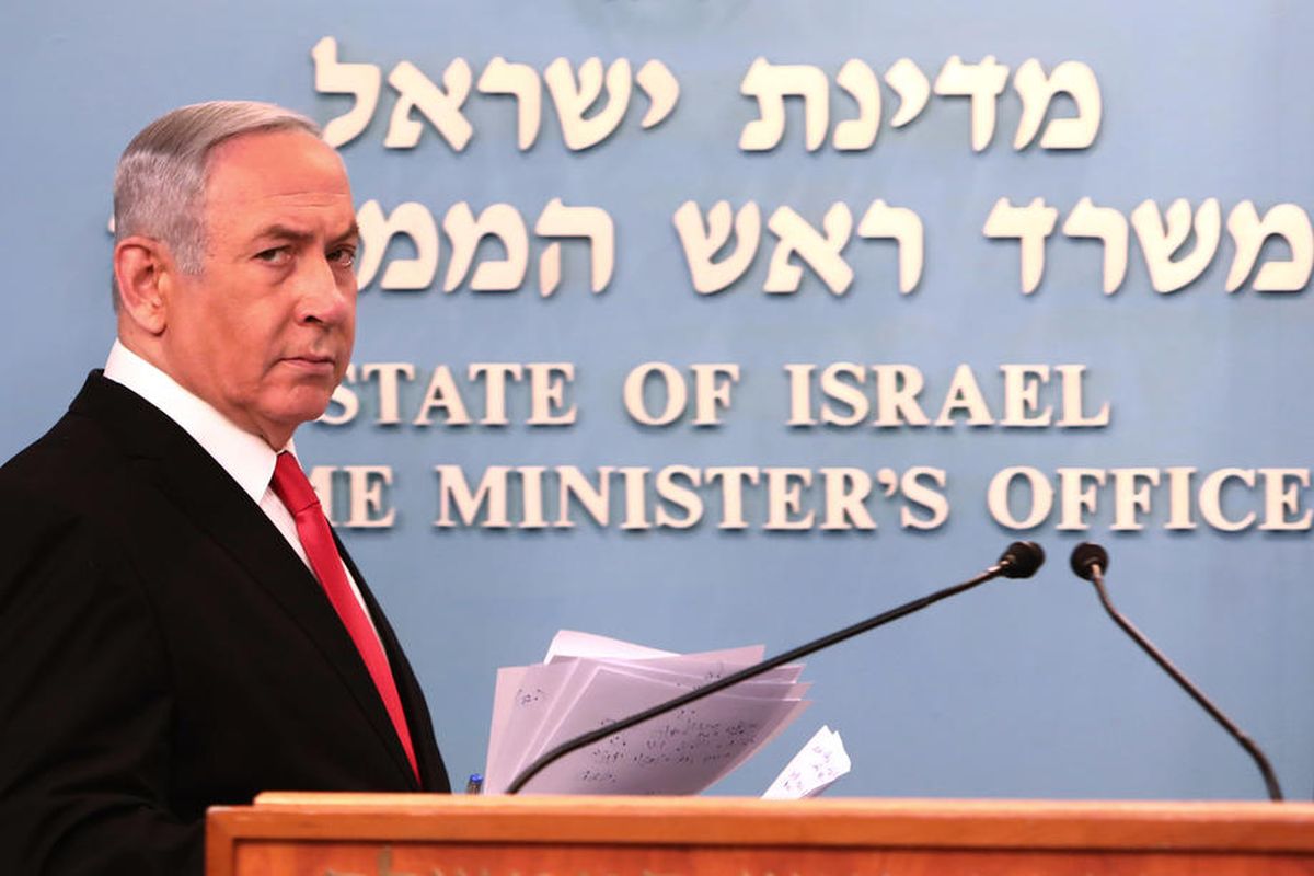 Perdana Menteri Israel, Benjamin Netanyahu, memberikan pidato terkait langkah-langkah yang akan ditempuh Israel dalam memerangi virus corona. Pidato bertempat di Yerusalem, Sabtu (14/3/2020).