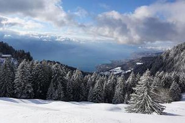 Pemandangan Danau Geneva dari Les Rochers-de-Naye. 