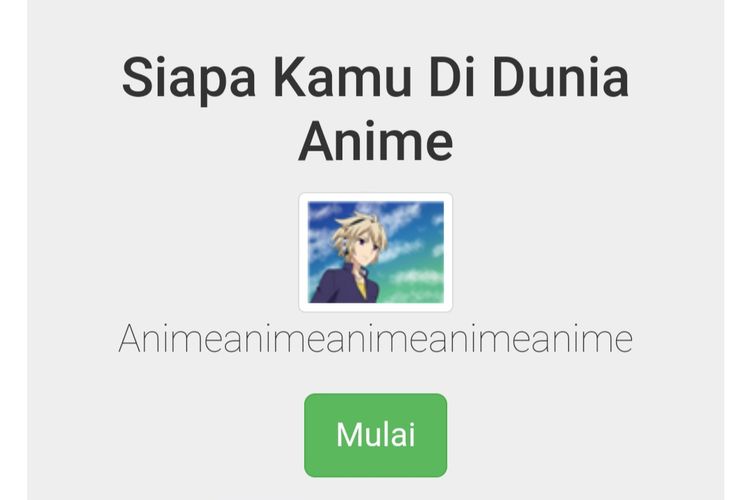 Tangkapan layar tampilan situs untuk main game siapa kamu di dunia anime.