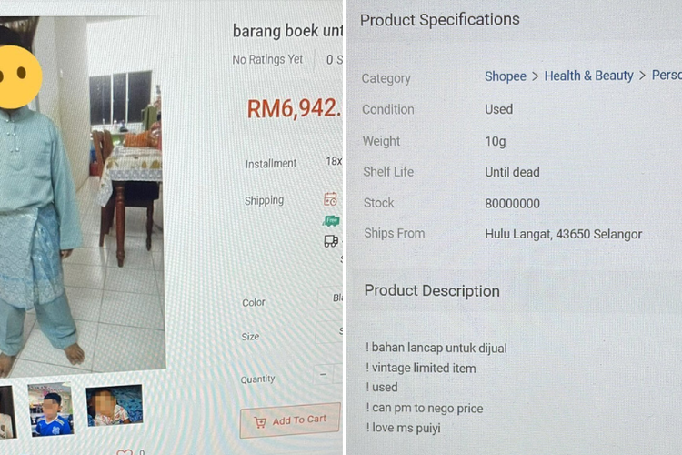 Tangkapan layar dari foto anak kecil yang dijual sebagai bahan masturbasi di Shopee Malaysia.