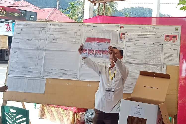KPPS di TPS 06 Duku Tarusan, Pesisir Selatan melakukan penghitungan suara di Pilkada Sumbar, Rabu (9/12/2020)
