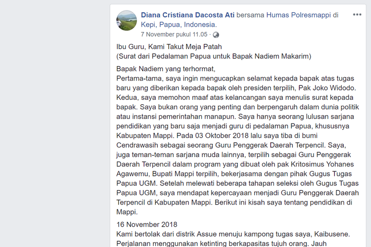 surat terbuka dari guru di pedalaman Mappi, Papua, untuk Mendikbud Nadiem Makarim