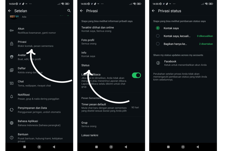 Ilustrasi cara atur privasi status WhatsApp