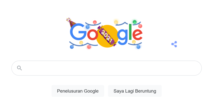 Google Doodle bertema New Year's Eve dirilis yang menggambarkan kemeriahan tradisi pergantian tahun 