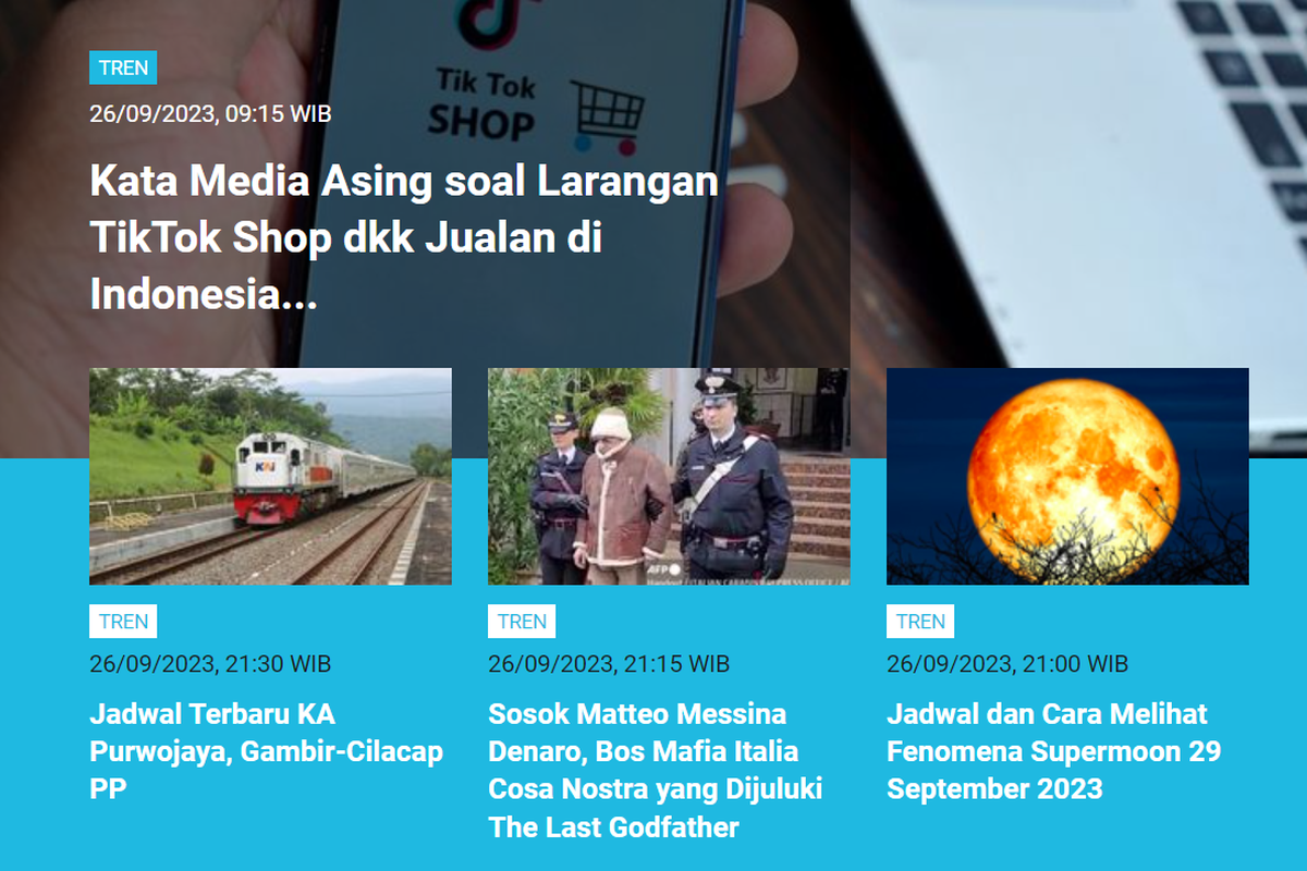 Berita terpopuler kanal Tren 26-27 September 2023.