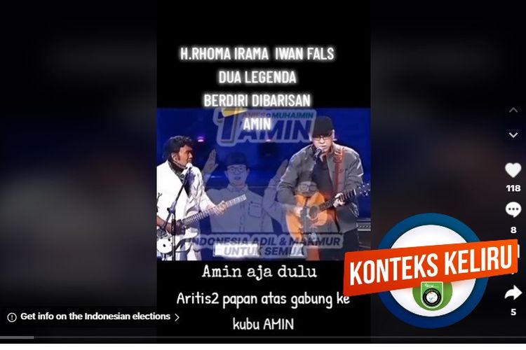 Tangkapan layar TikTok video konser Iwan Fals dan Rhoma yang dikiatkan dengan dukungan kepada Anies-Muhaimin
