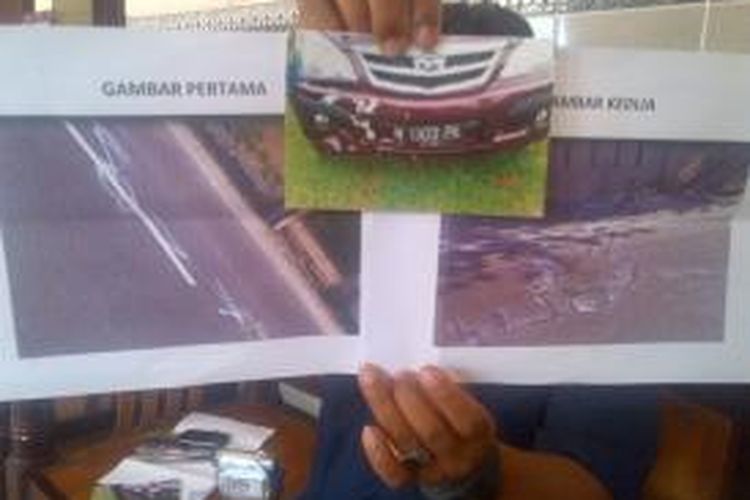 Gambar rekayasa kecelakaan yang dialami Hendiarto Hikmansyah hasil olah TKP pertama dengan olah TKP kedua Polisi Lalulintas Pamekasan yang dimiliki keluarga korban. 